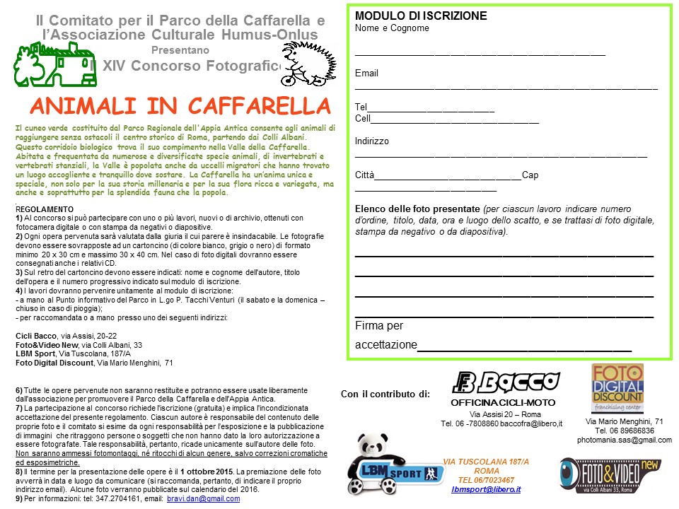 Bando concorso 2015 ANIMALI IN CAFFARELLA